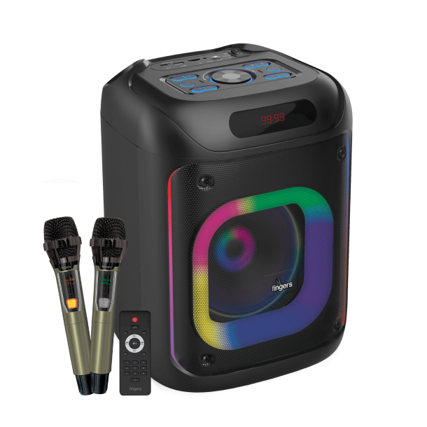 fingers 2mic thunderbox45 portable bluetooth speaker with dual wireless mics | 40w power bass | karaoke & party speaker (rich black)