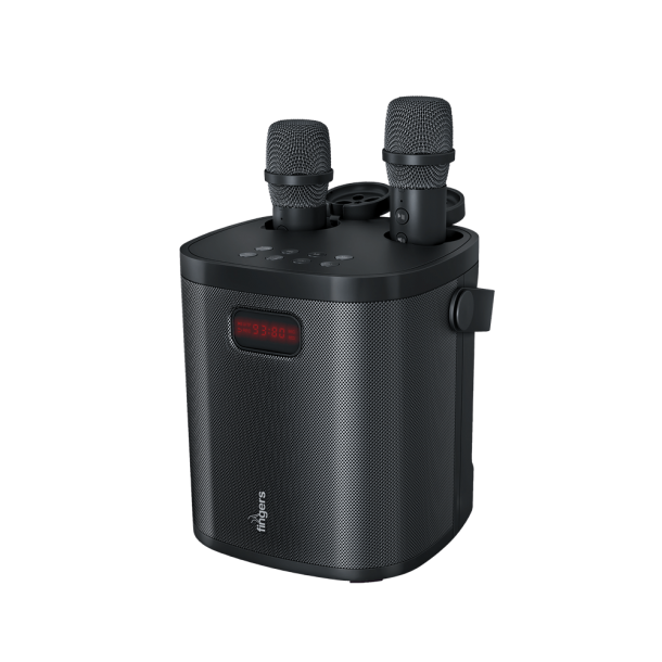 fingers 2mic groovebox portable bluetooth speaker with dual wireless mics | 30w bass | karaoke & party speaker (rich black)