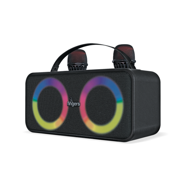 fingers 2mic karaoke portable bluetooth speaker with dual wireless mics | 24w output | karaoke & party speaker (rich black)