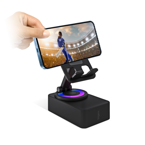 fingers mini mot (my own tv) portable bluetooth speaker with rgb lights & mobile stand | 5w sound | bluetooth v5.3 | hands free entertainment (rich black)